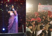 जौनपुर गणेश उत्सव में अक्षरा सिंह ने गाया जान मारे लहंगा ये लखनऊआ, जोश में युवाओं ने उछाली कुर्सियां