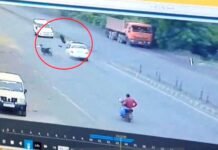 तेज रफ्तार कार ने मारी ऐसी टक्कर कि हवा में उड़ता दिखा बाइक सवार
