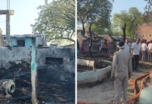 संदिग्ध परिस्थितियों में लगी आग, नौ झोपड़ियां जलकर राख