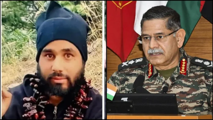 आतंकी आसिफ शेख (बाएं) सेना प्रमुख उपेंद्र द्विवेदी (दाएं)
