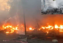 कानपुर फल मंडी जलकर हुई खाक, कई सिलेंडर भी फटे, करोड़ों का व्यापार बर्बाद